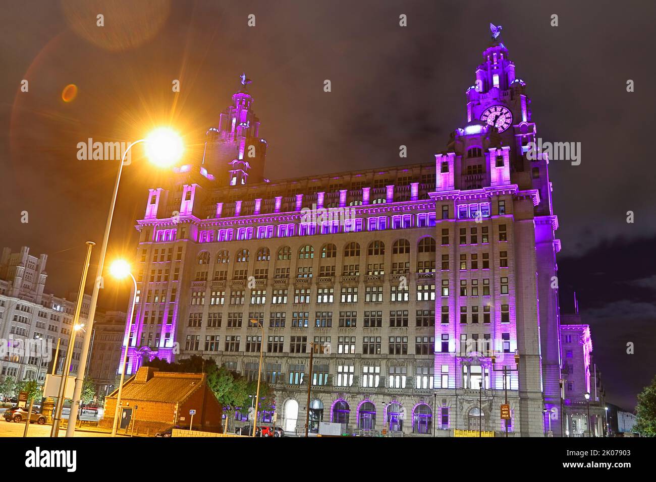 Liver building lit up purple Stock Photo Alamy