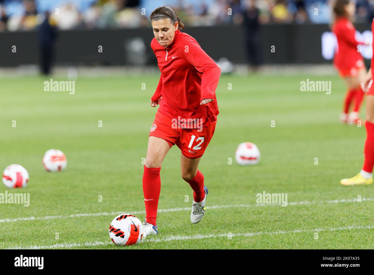SYDNEY, AUSTRALIA - SEPTEMBER 6: Christine Sinclair of Canada practicing before the International Friendly Match between Australia and Canada at Allia Stock Photo
