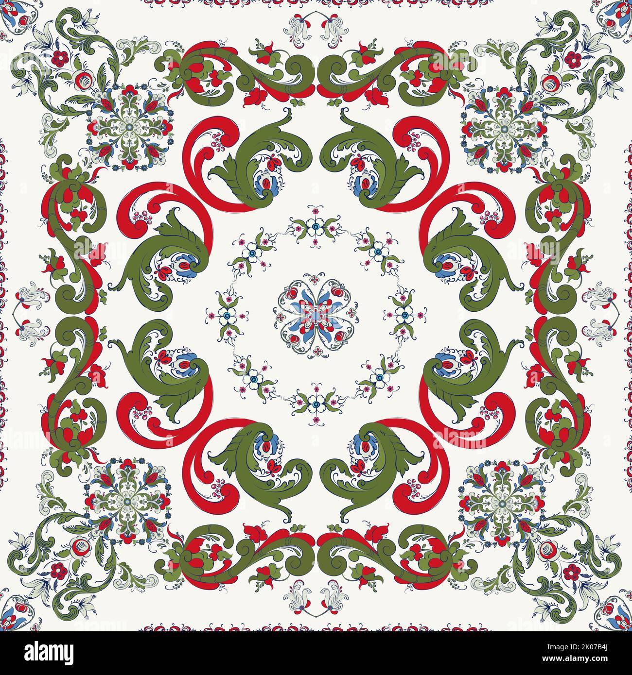 Image showcasing Rosemaling tile, traditional Norwegian decorative pattern. Vector ...