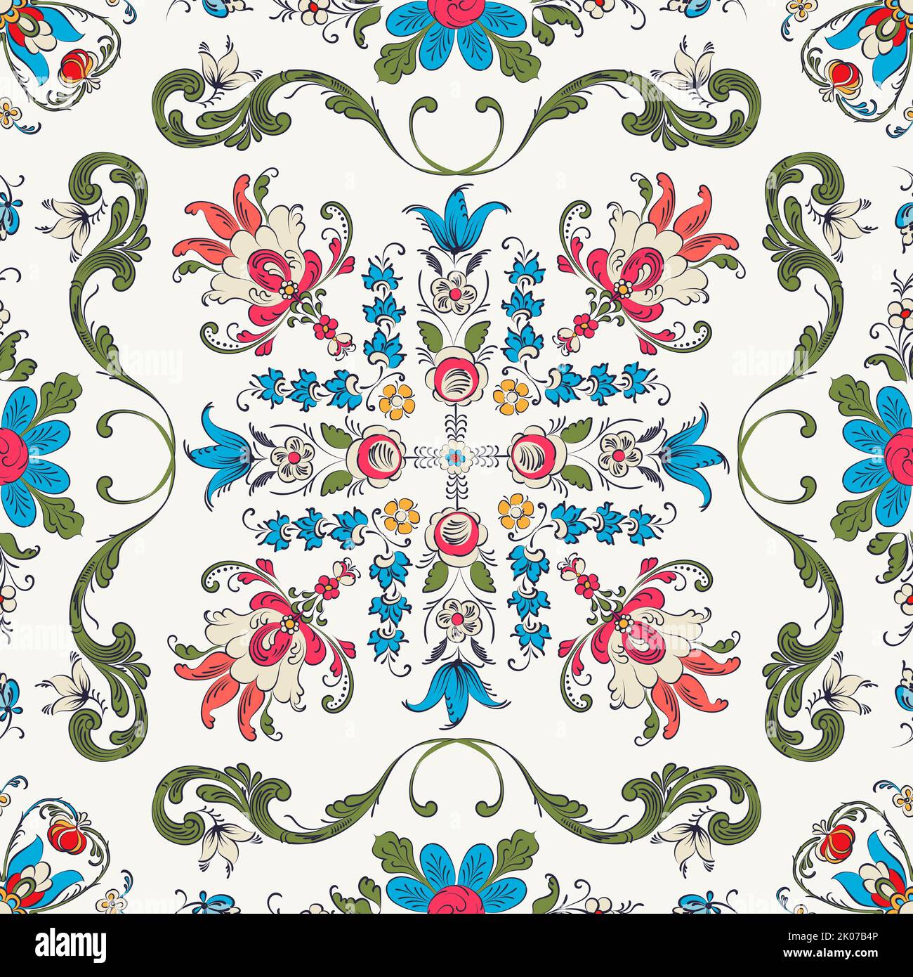 Rosemaling tile, traditional Norwegian decorative pattern. Vector ...