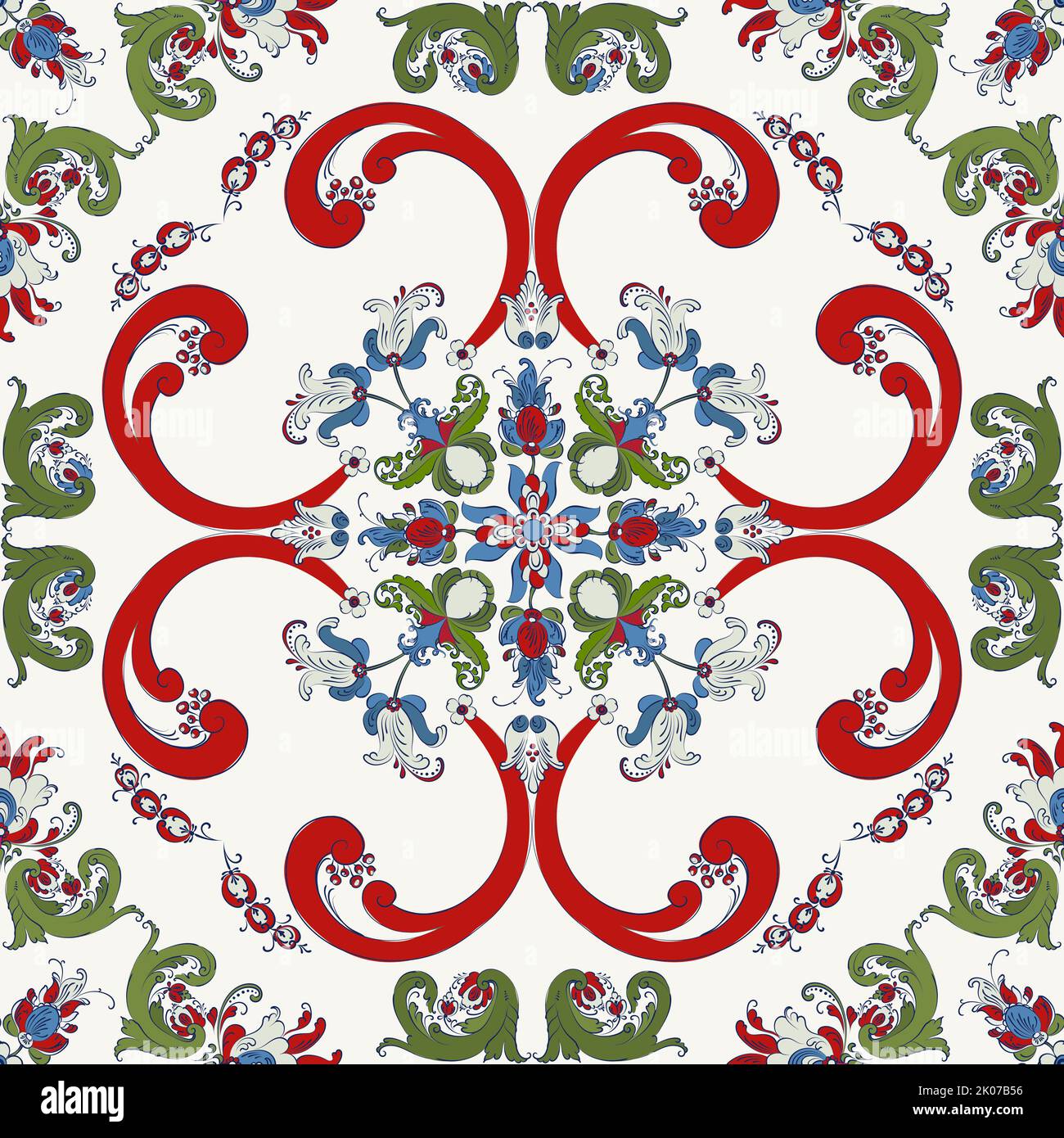 Image showcasing Rosemaling tile, traditional Norwegian decorative pattern. Vector ...