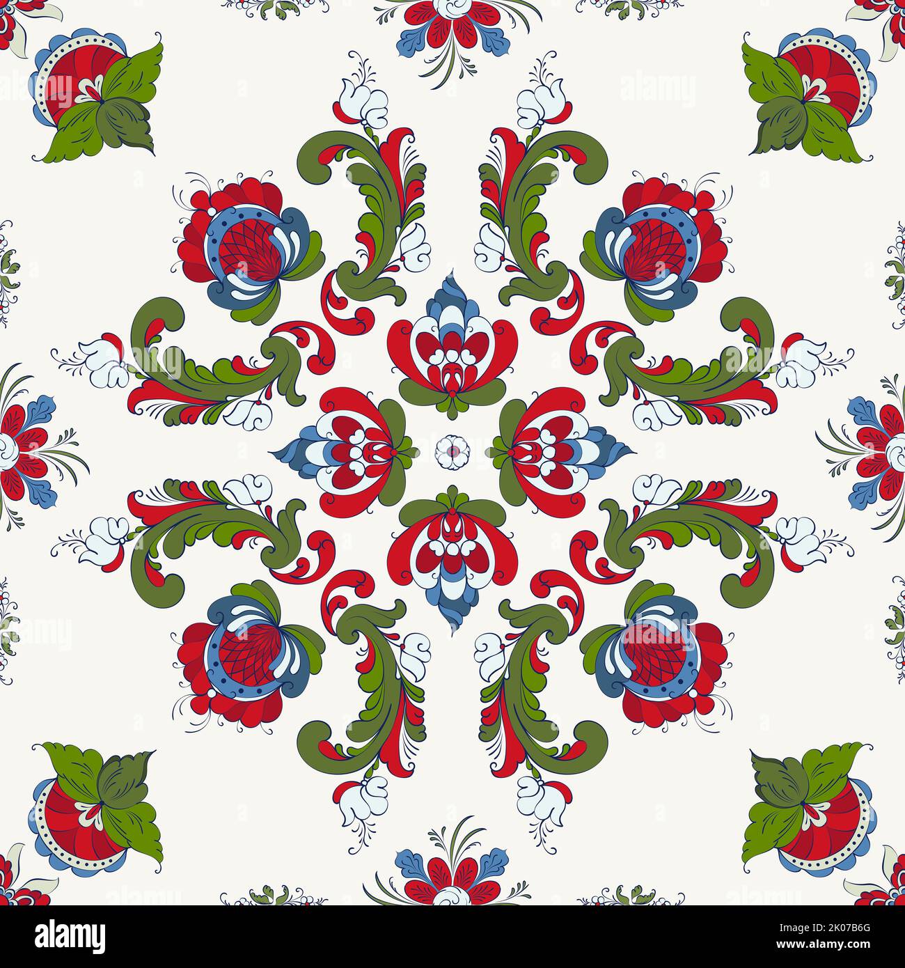 Image showcasing Rosemaling tile, traditional Norwegian decorative pattern. Vector ...