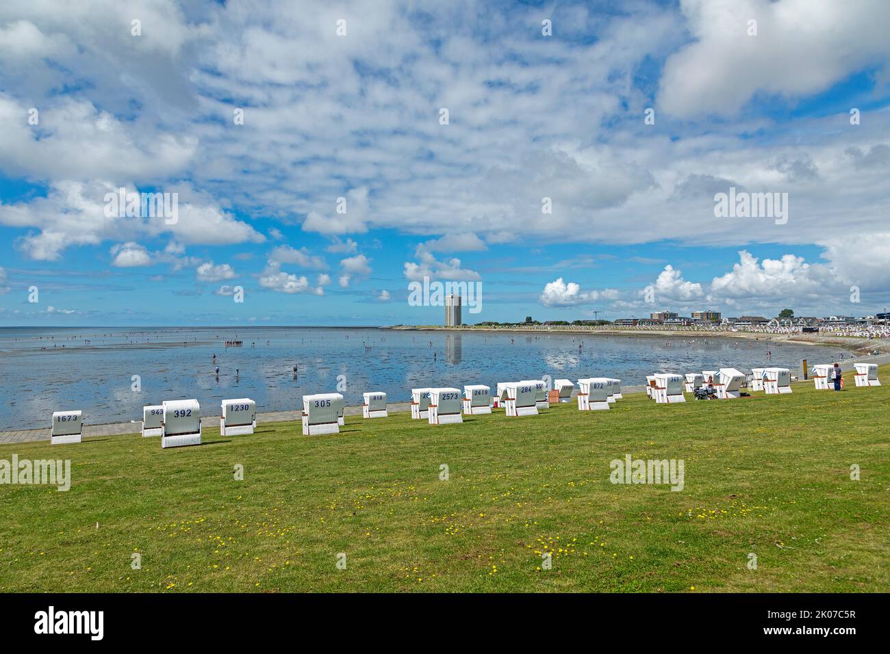 beach chairs green beach high rise building Busum Schleswig Holstein Germany Stock Photo Alamy