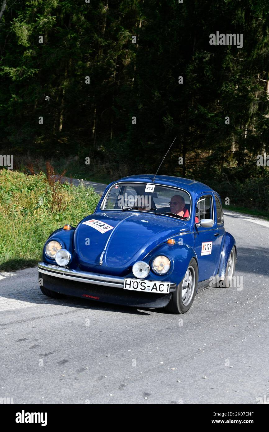 13. 08. 2022, Olympic Rally 72, 1972, 50th Anniversary Revival 2022, car racing, rally, classic car, Freising, VW Beetle Stock Photo