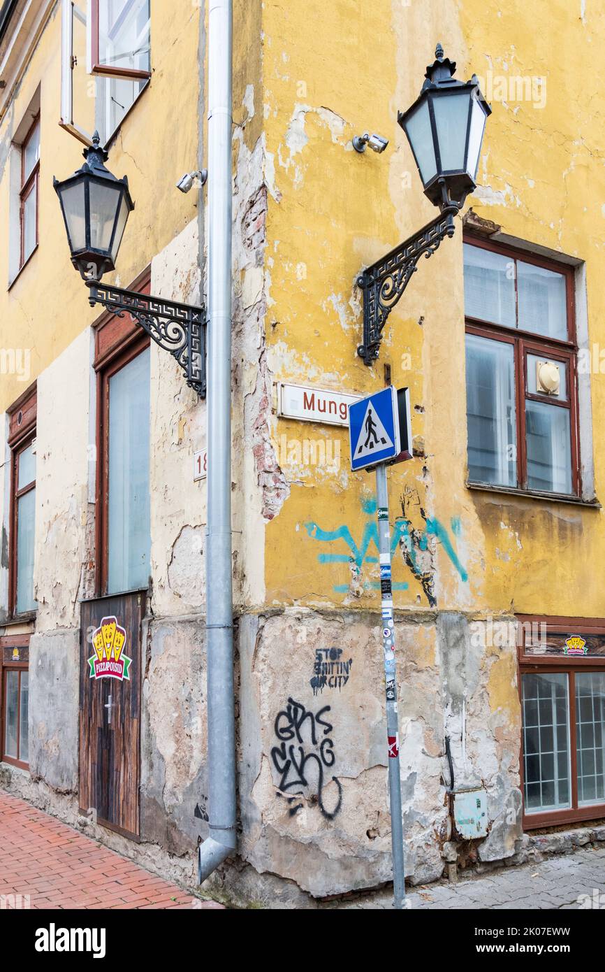 Street corner in Tartu, Estonia, Baltics, Europe Stock Photo