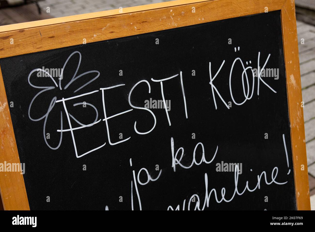 Board, Sign, Eesti Köök, Estonian Cuisine, Tartu, Estonia, Baltics, Europe Stock Photo