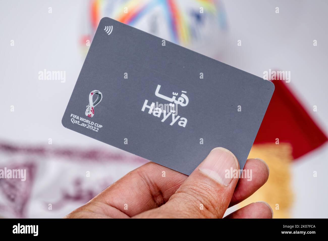 Qatar Travel Plane. FIFA world cup 2022 match ticket with Hayya Card