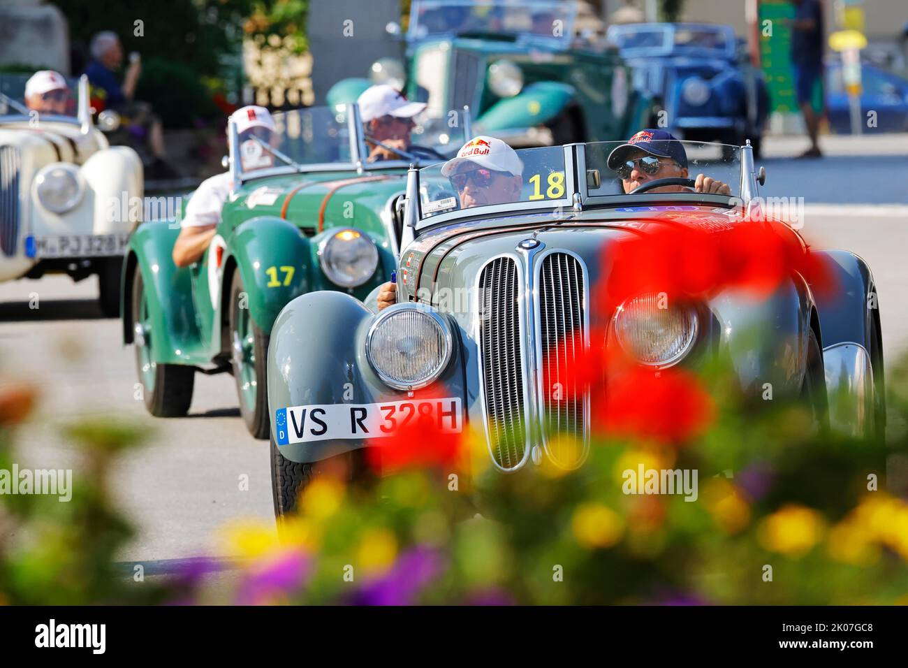 Vintage car rally Ennstal Classic 2022, BMW 328 with exracing driver