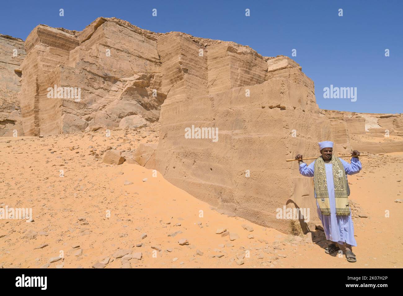 Local, Egyptian, Security guard, Sandstone quarry Jabal as-Silsila, Egypt Stock Photo