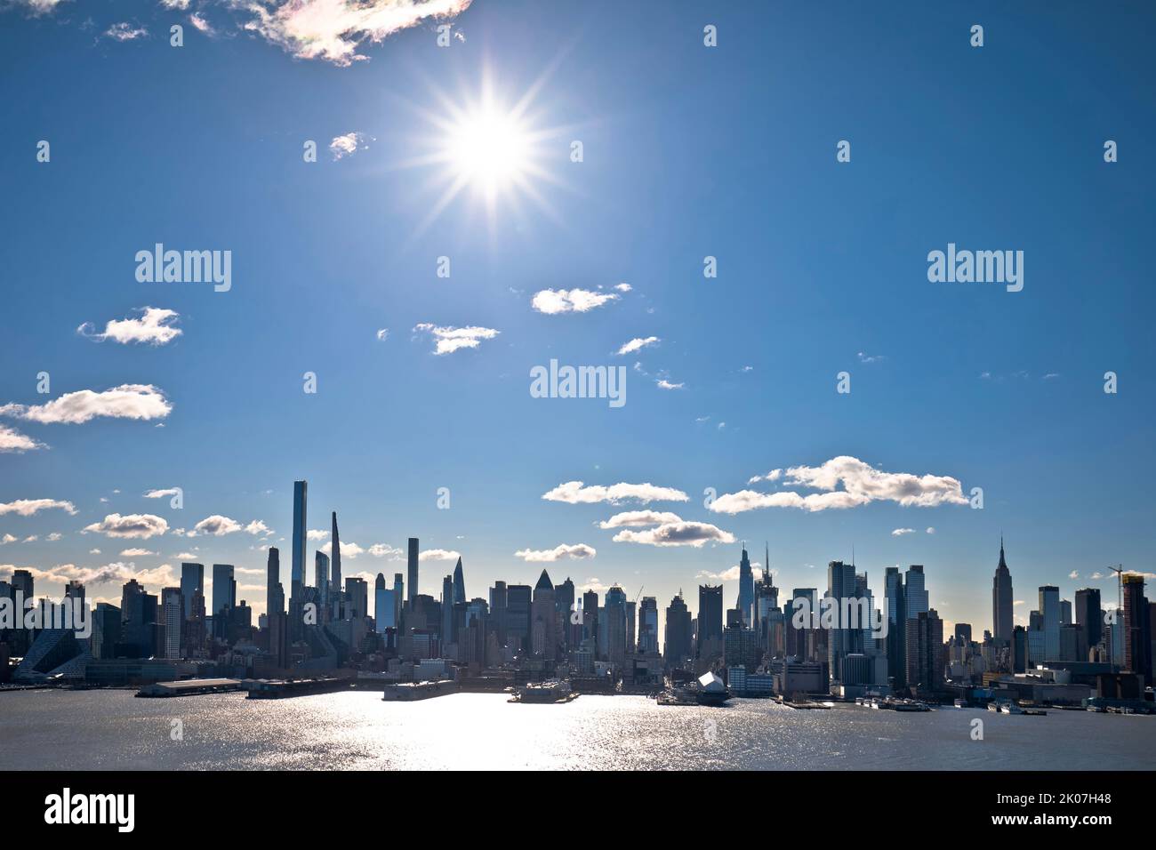 New York City epic skyline under bright sky view, United States of America Stock Photo
