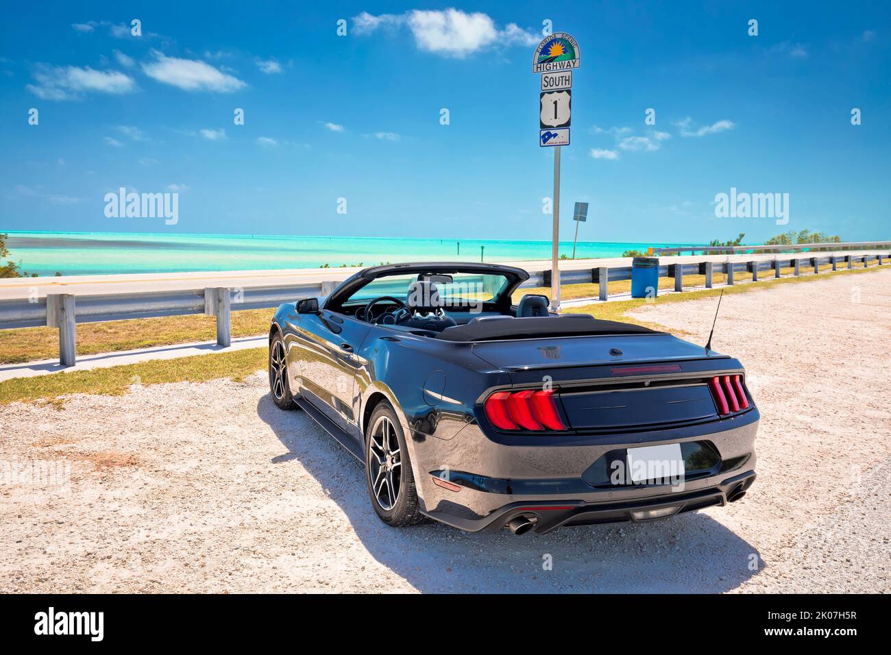 Florida scenic highway 1 and muscle car view, Florida Keys scenic drive in the USA Stock Photo