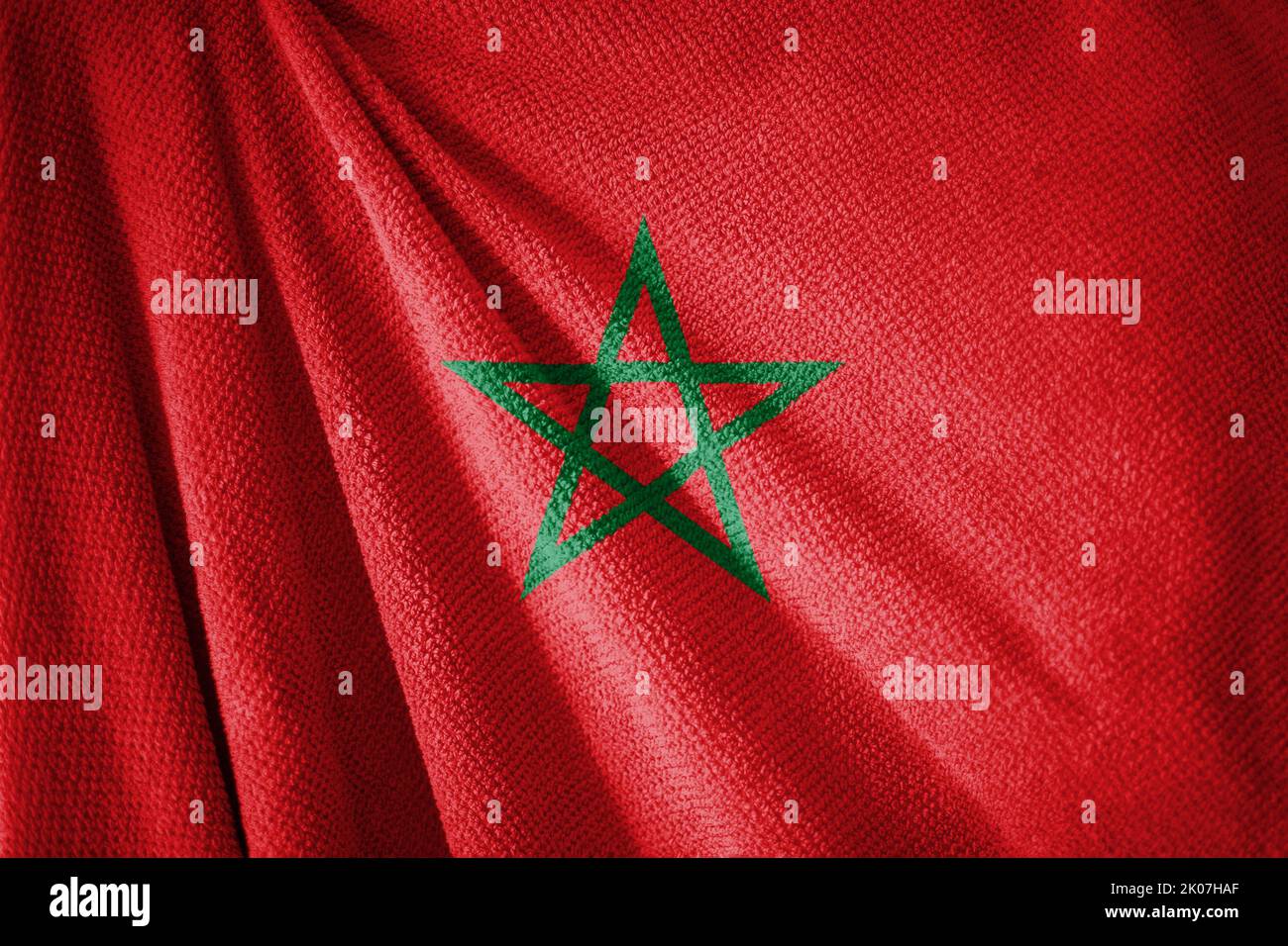 Morocco flag on towel surface illustration with, country symbol Stock Photo