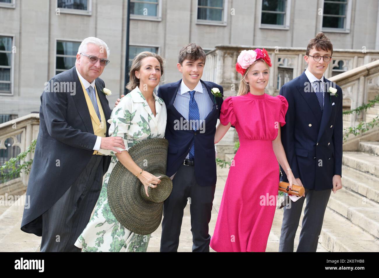 Belgian Prince Laurent (L) is pictured with Princess Claire (R) and her  daughter Princess Louise on the podium during the military parade on the  occasion of Belgium?s National Day in Brussels, Belgium