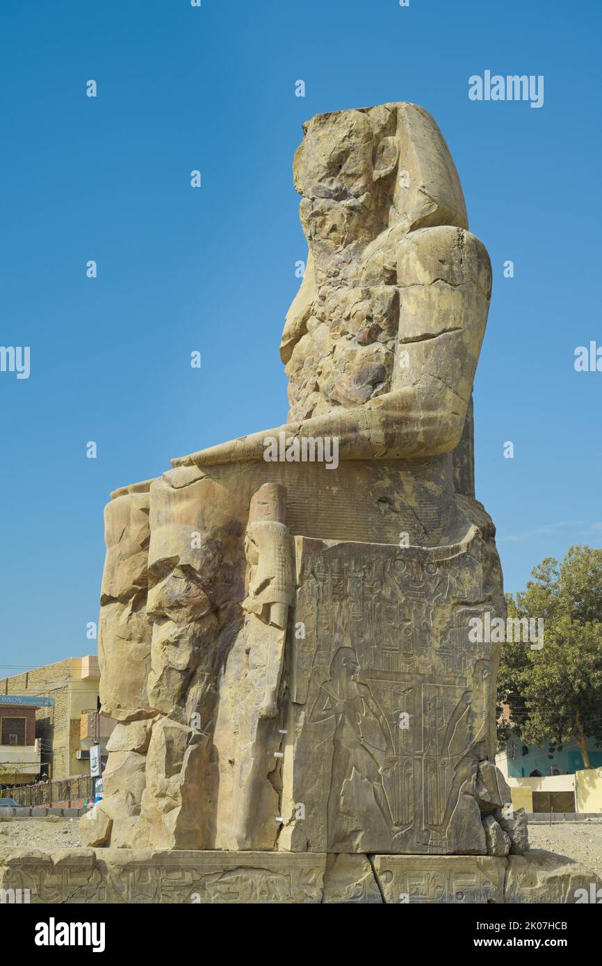 Southern Statue, Memnon Colossi, Thebes-West, Luxor, Egypt Stock Photo