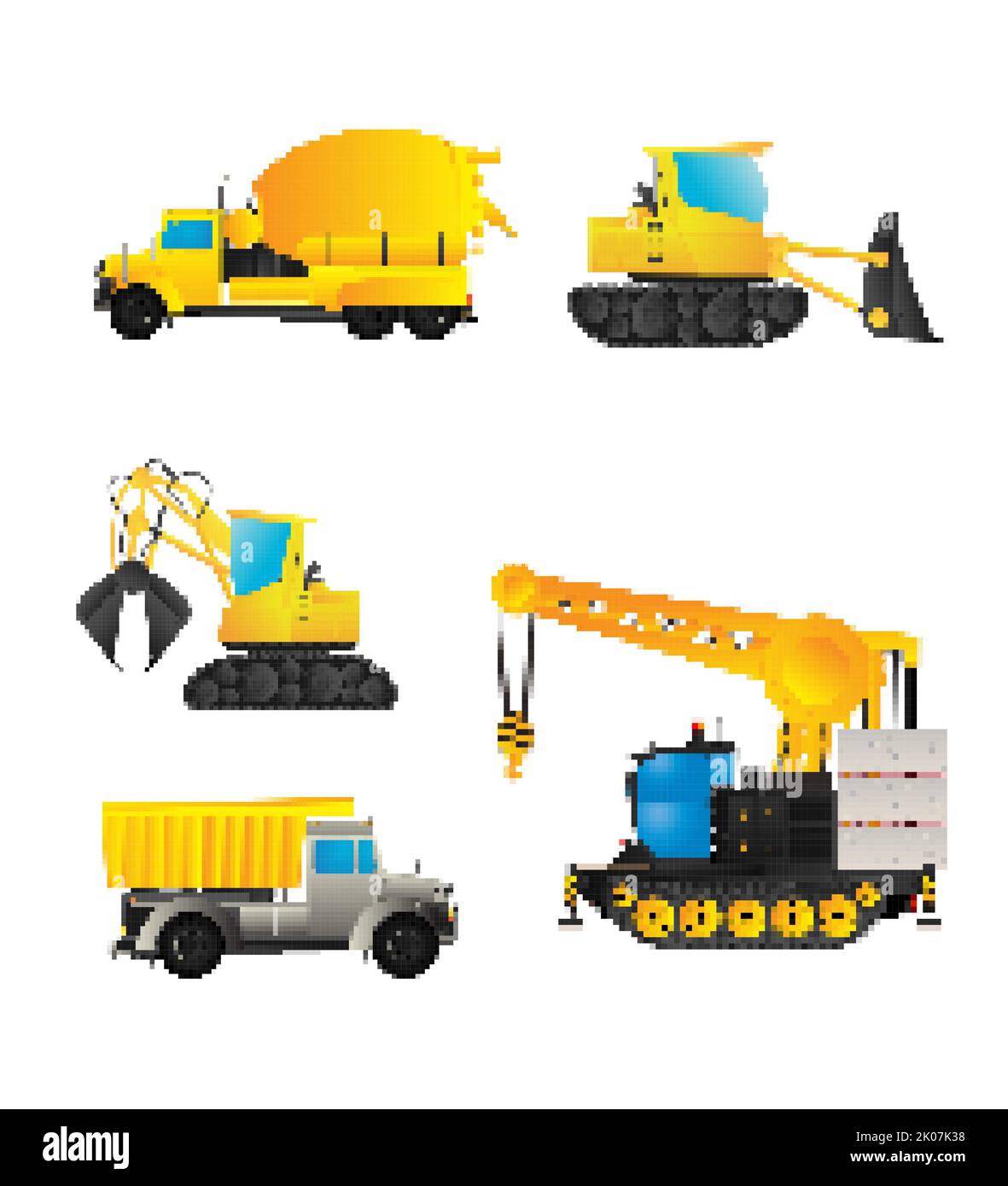 Construction vehicles pixel art vector set on white Stock Photo - Alamy