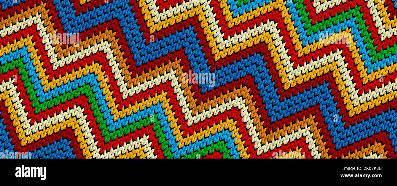 Knitted zig zag stripes blanket in colors. Decorative editable vector