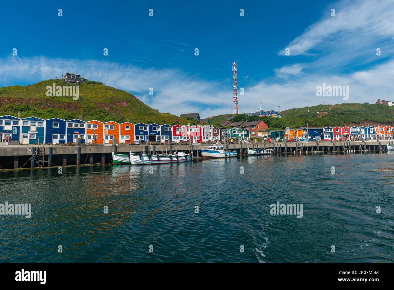 Colourful lobster stalls, former fishermen's huts, inland harbour ...