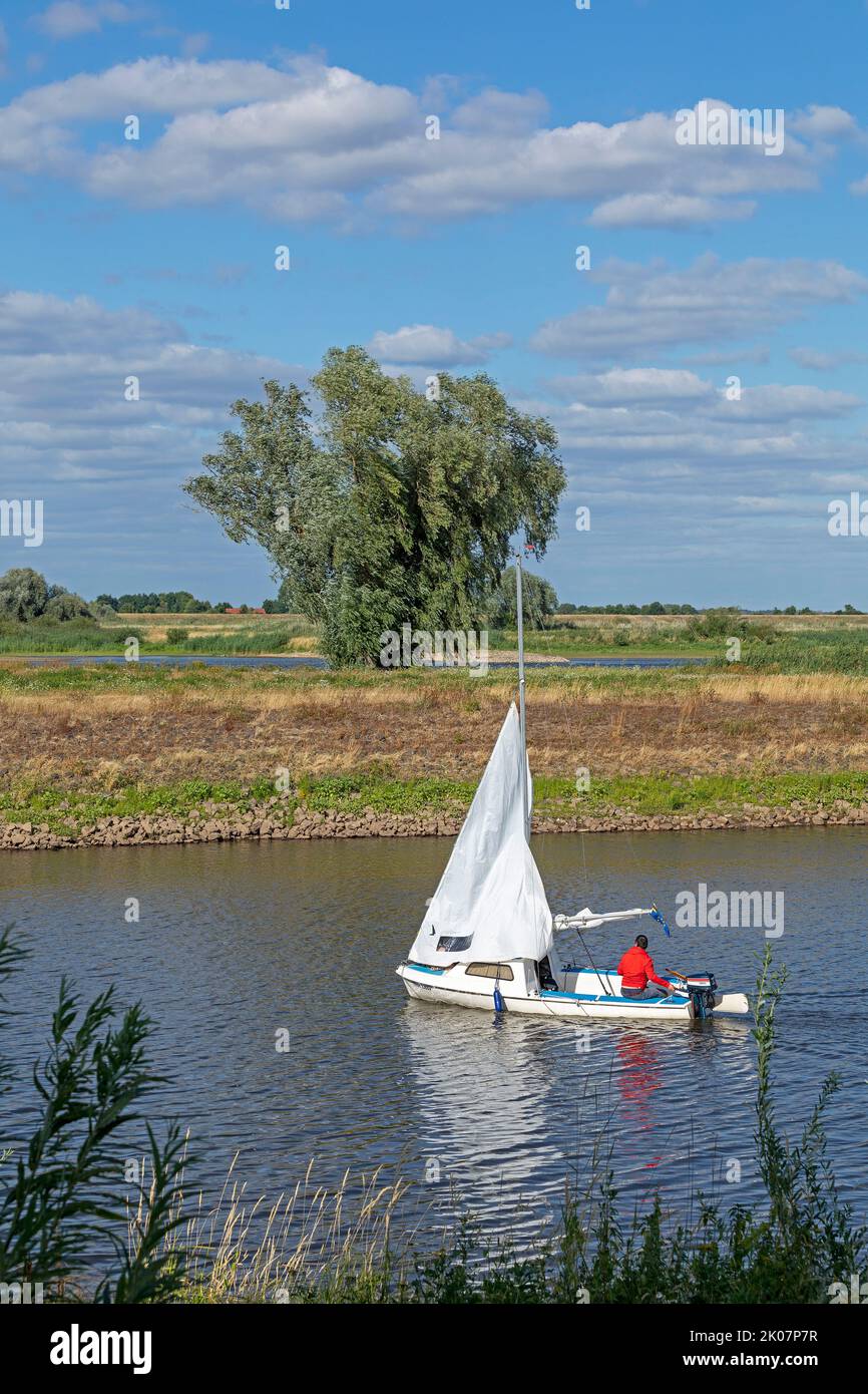 sailing boat, River Jeetzel, Hitzacker, Elbtalaue, Lower Saxony, Germany Stock Photo