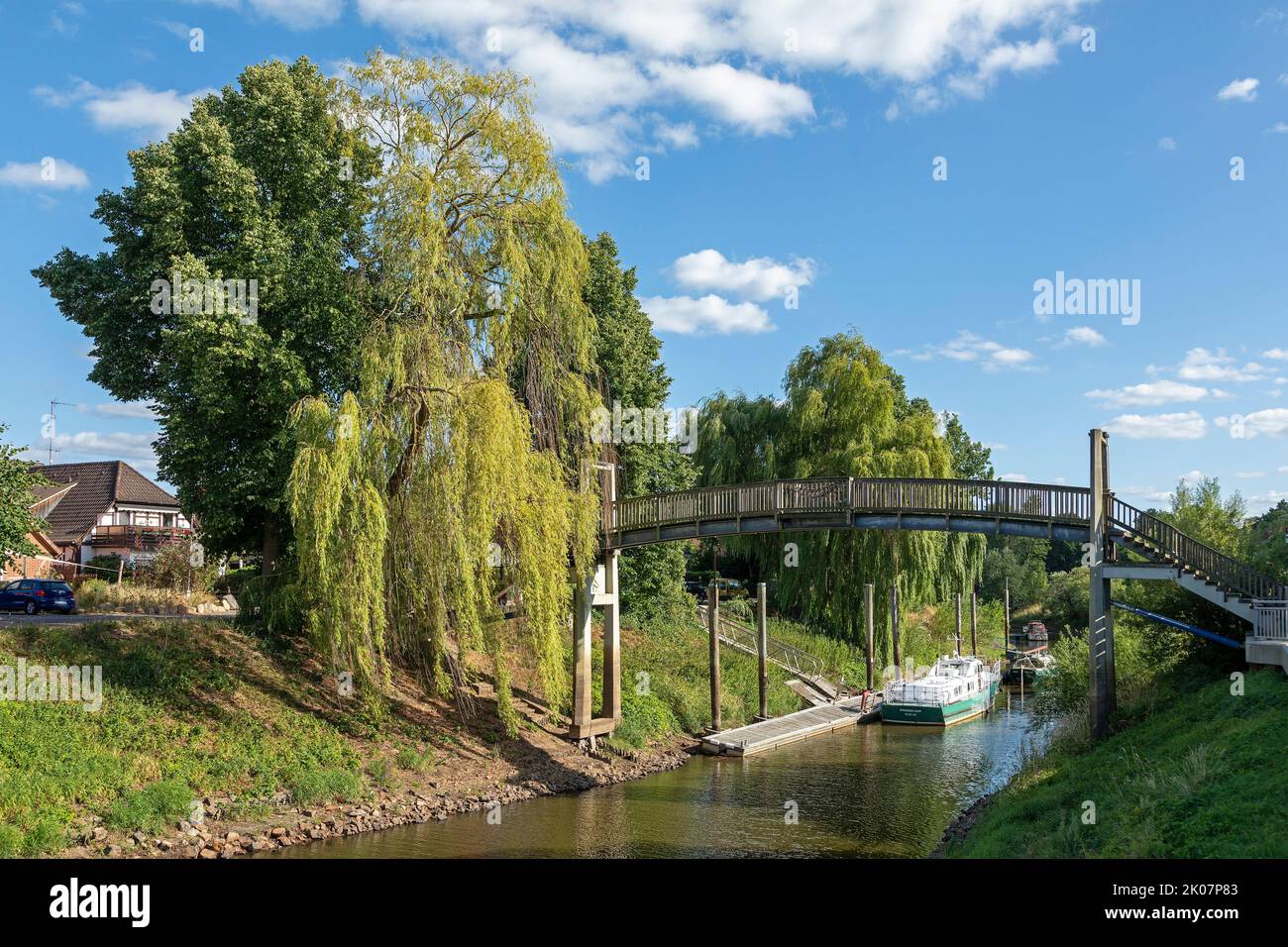 footbridge across River Jeetzel, Hitzacker, Lower Saxony, Germany Stock Photo