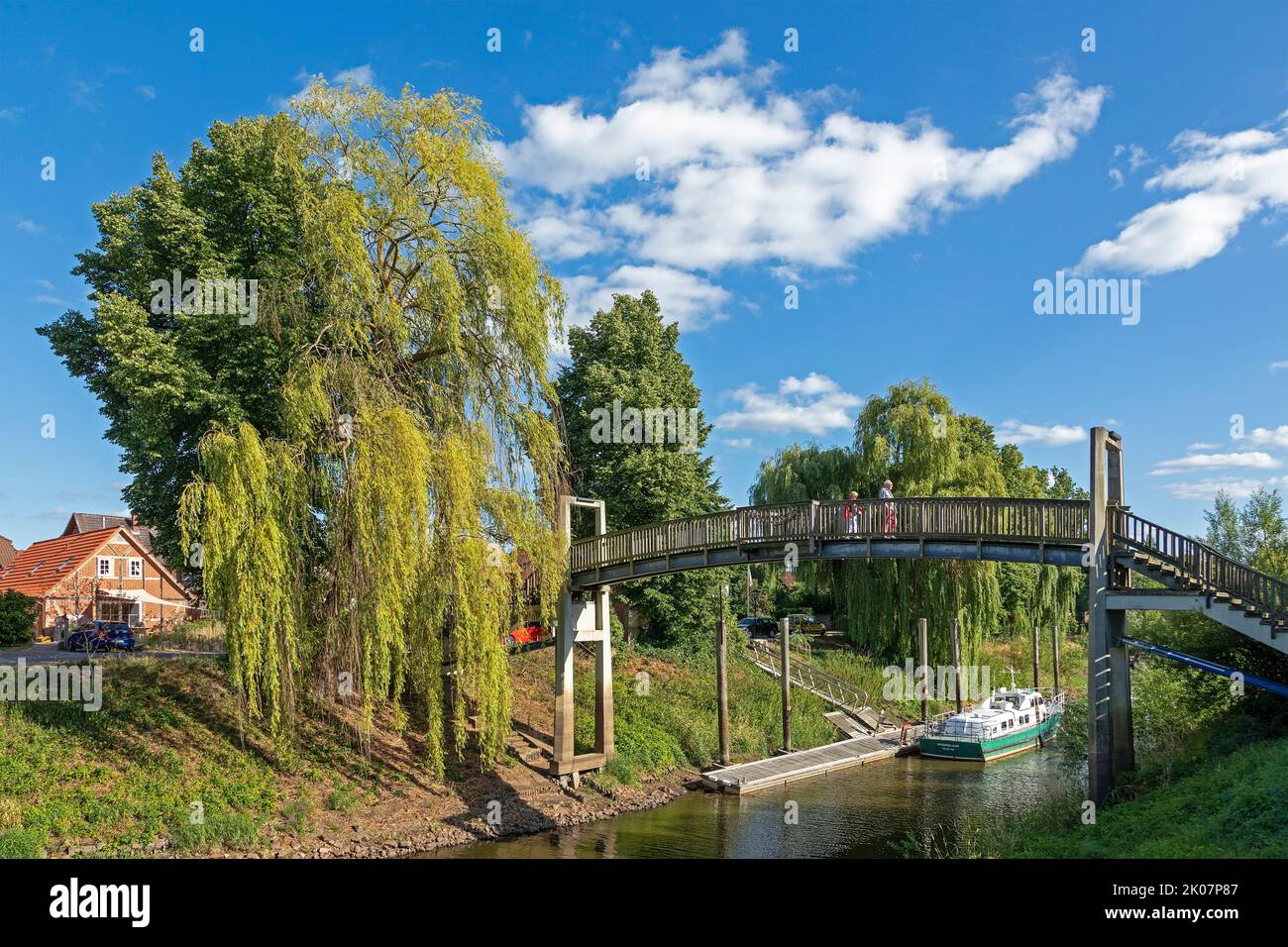 footbridge across River Jeetzel, Hitzacker, Lower Saxony, Germany Stock Photo