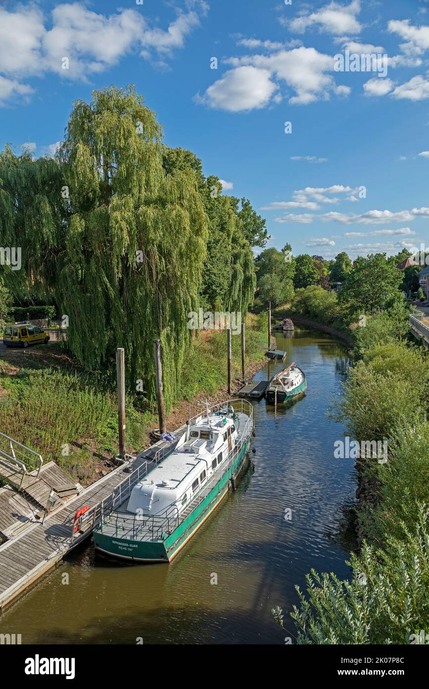 boats, River Jeetzel, Hitzacker, Lower Saxony, Germany Stock Photo