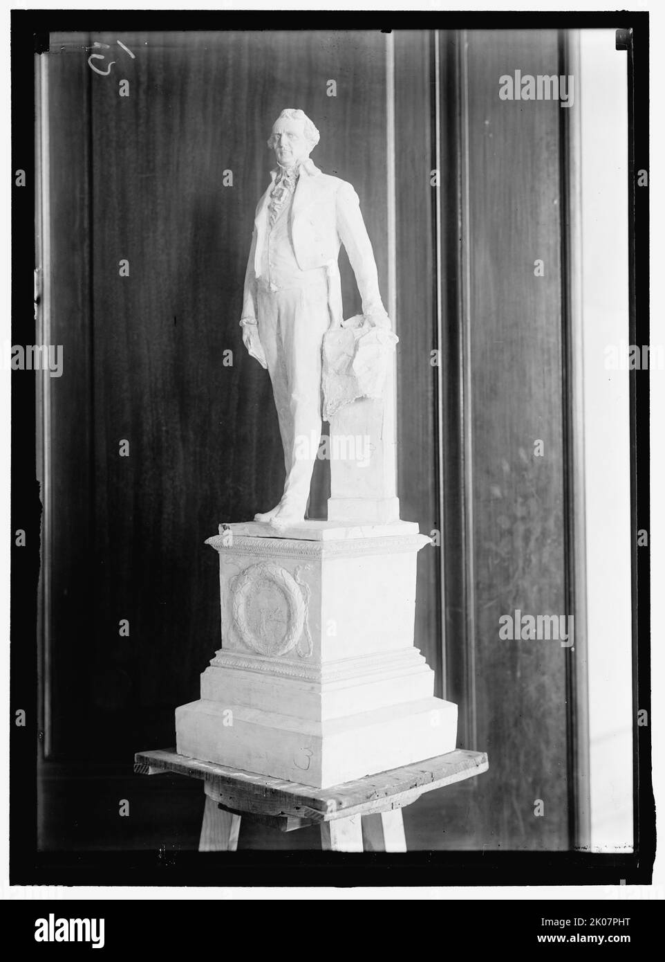 Model for a statue with the 1849 territorial seal of Minnesota on the pedestal, c1913-1917. 'The man could be Henry Mower Rice for whom a statue with a different pose and clothing was added to the United States Capitol Statuary Hall in 1917'. Stock Photo