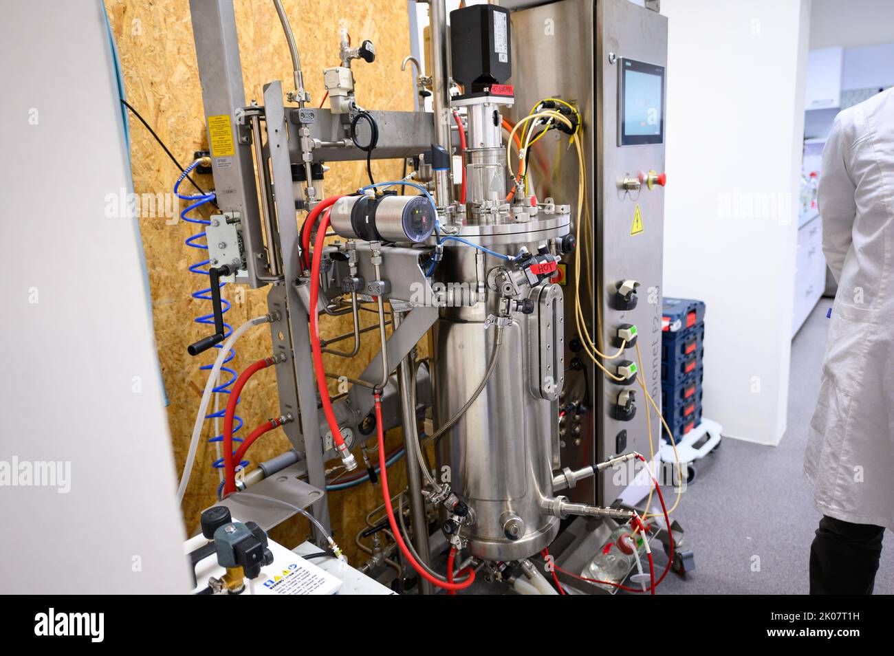 Hamburg, Germany. 31st Aug, 2022. A fermenter in the company's laboratory. Hamburg-based start-up Mushlabs produces meat substitutes from mushroom mycelium. Credit: Jonas Walzberg/dpa/Alamy Live News Stock Photo