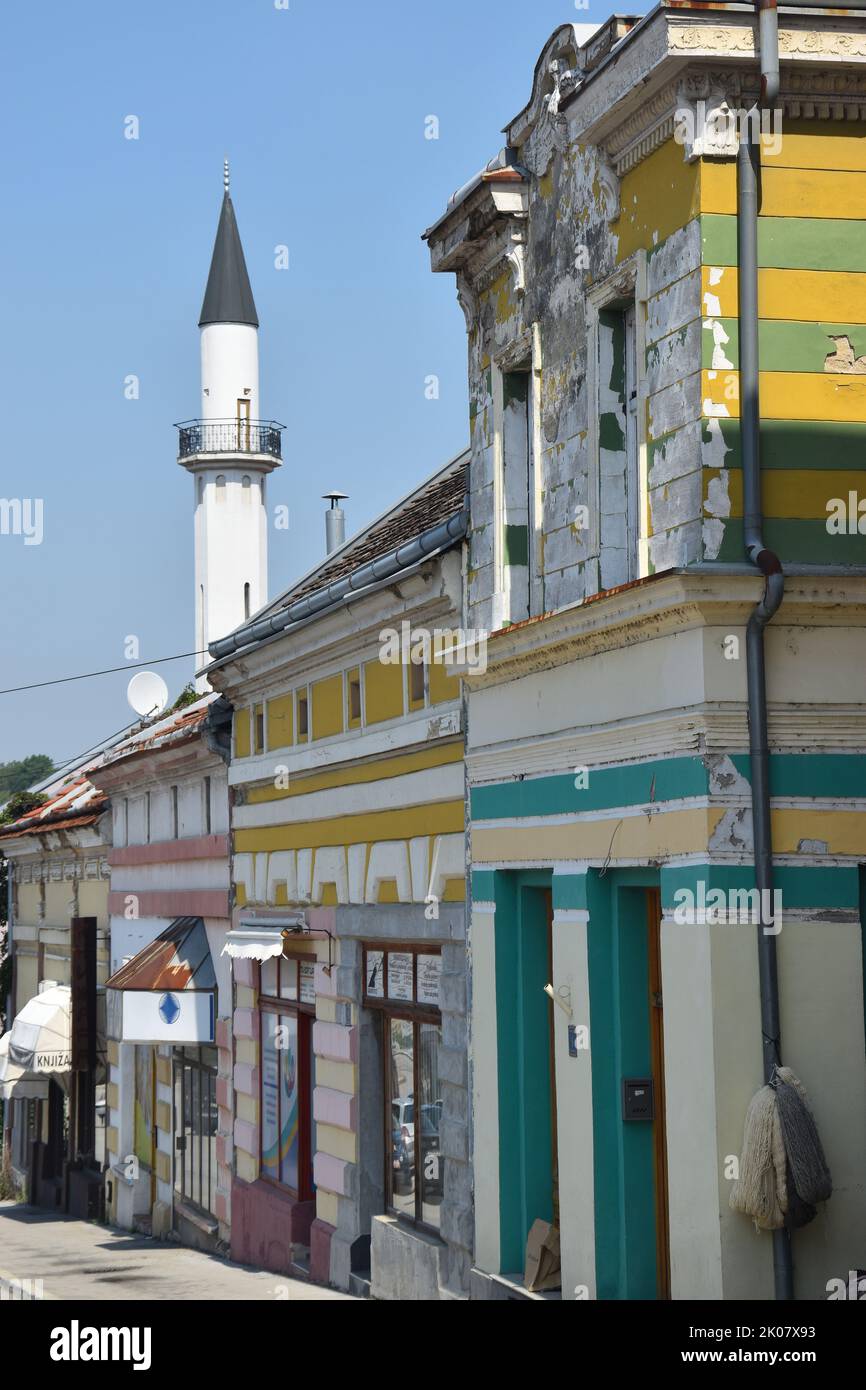 Brčko, border town in Bosnia and Herzegowina: Čaršija and the Atik mosque Stock Photo