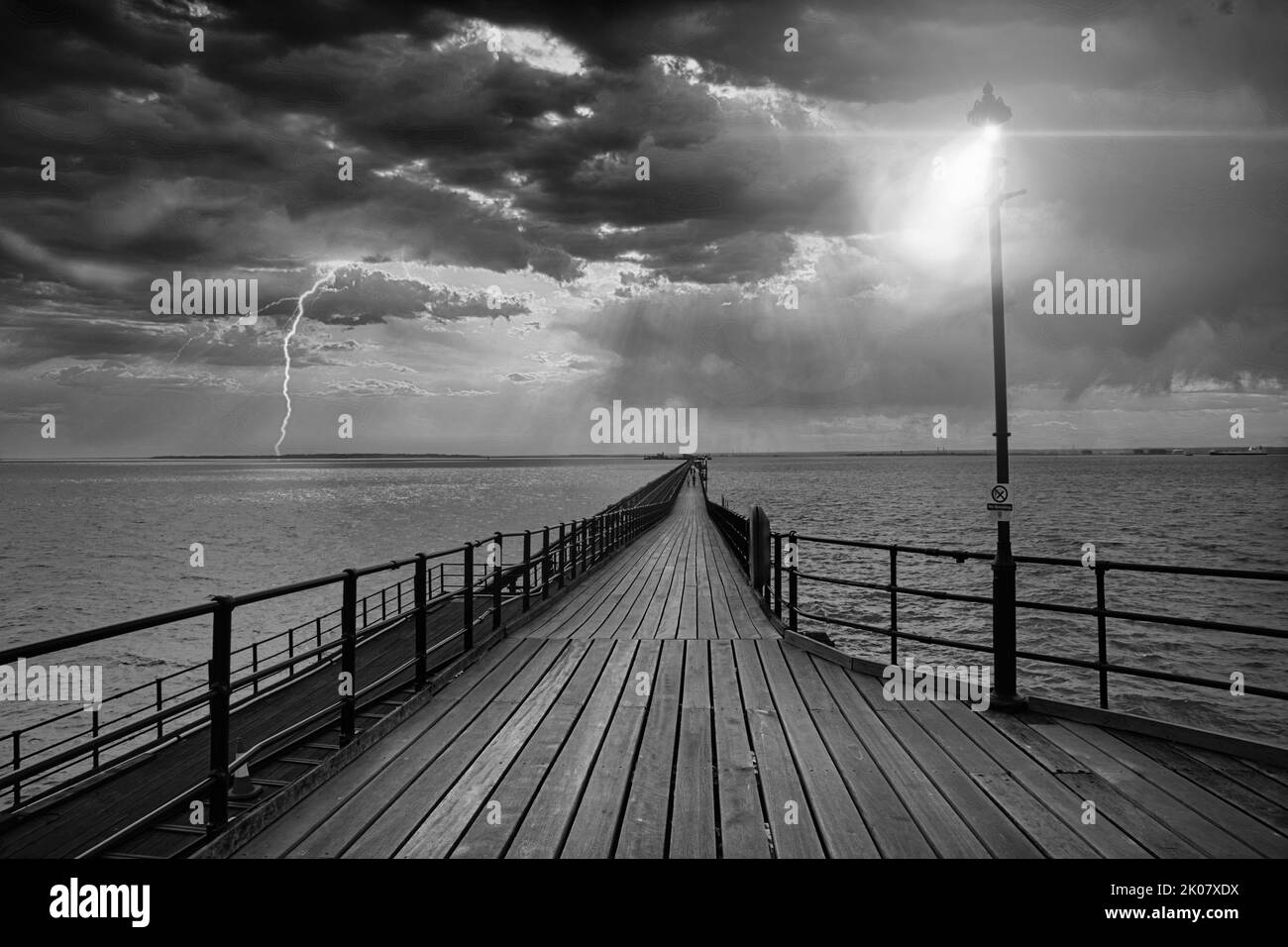 Southend on Sea pier as the storm comes in Stock Photo