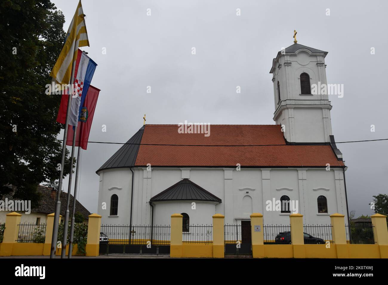 Border town of Ilok in Eastern Croatia (Slavonia, Srijem) by the Danube river: the rebuild Serbian Orthodox Church Stock Photo