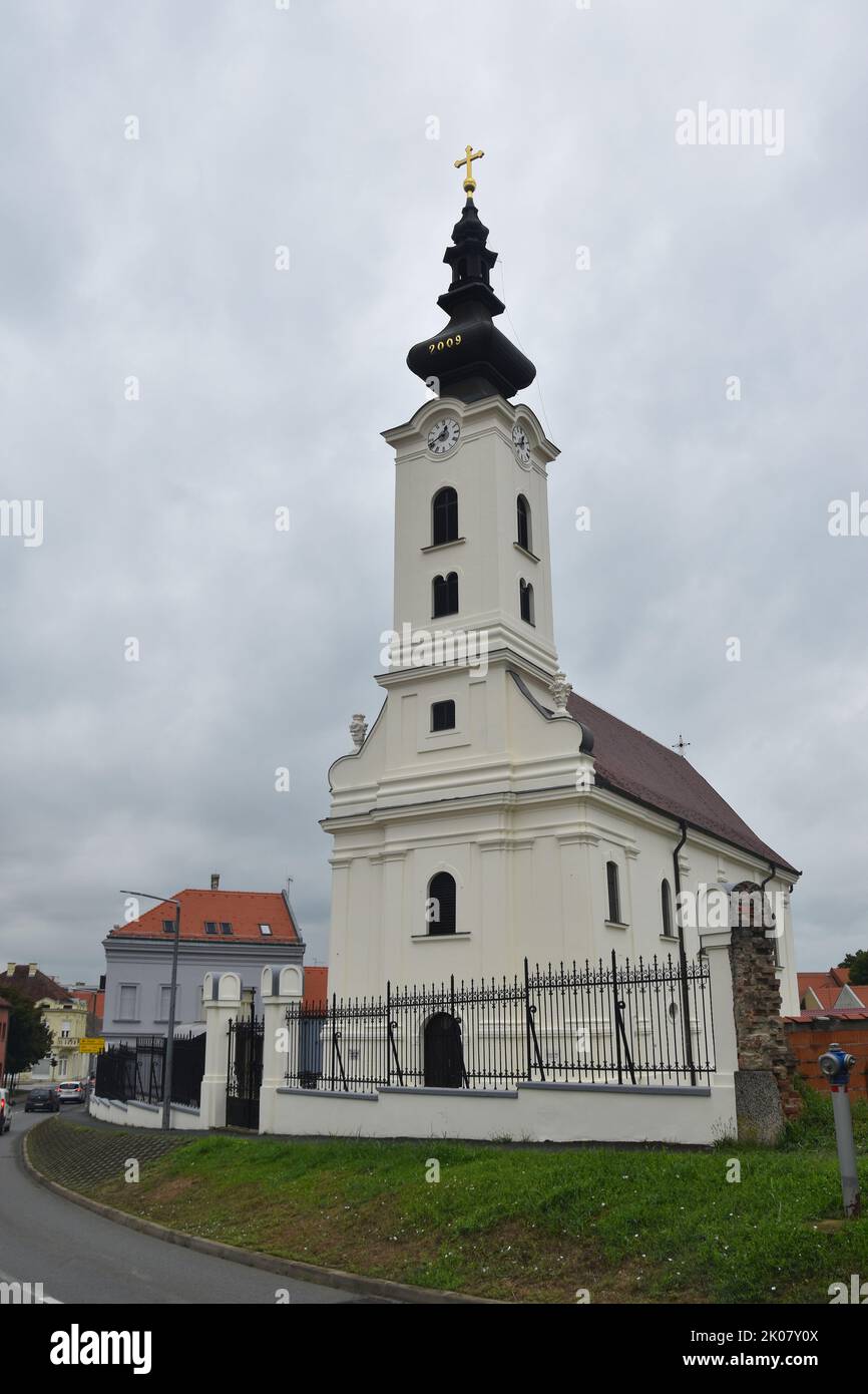 the town of Vukovar in Eastern Croatia, Slavonia, Srijem, by the Danube river, traces of war 1991: the Serbian Orthodox Church of St. Nicholas Stock Photo