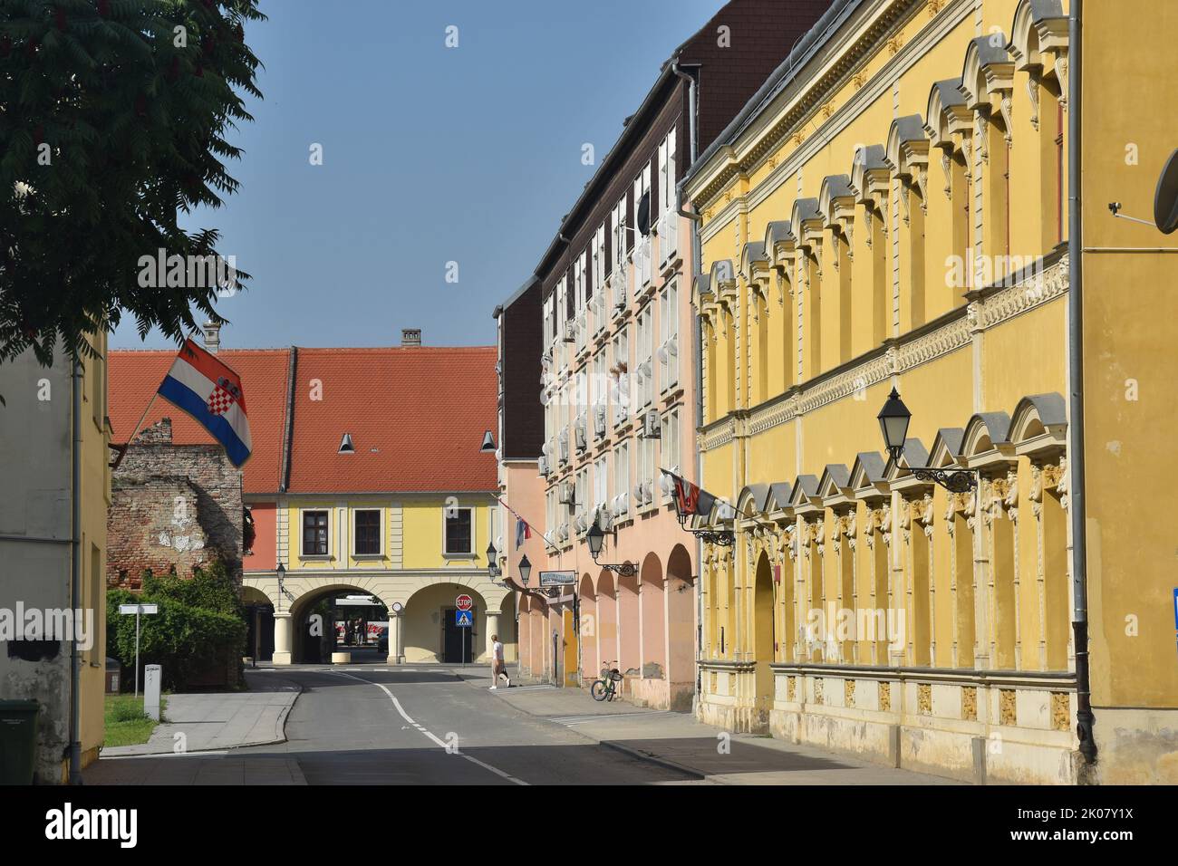 the town of Vukovar in Eastern Croatia, Slavonia, Srijem, by the Danube river, traces of war 1991: baroque houses in the center Stock Photo
