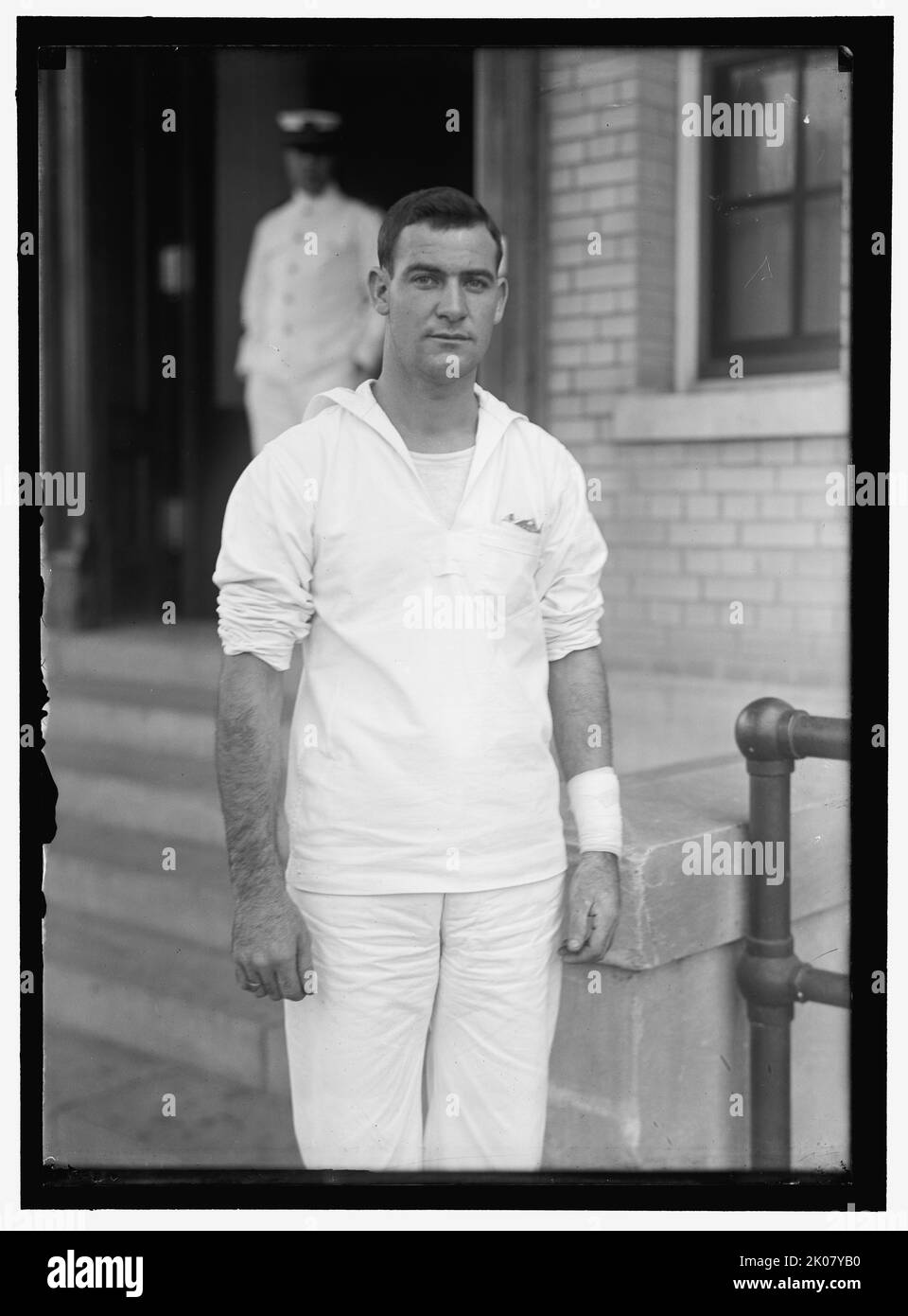 W. Phillips, wounded sailor from U.S.S. Memphis, c1916. US Navy ship USS Tennessee was renamed Memphis in 1916. The ship was lost off Santo Domingo the same year, with 43 crew members dead or missing. Stock Photo