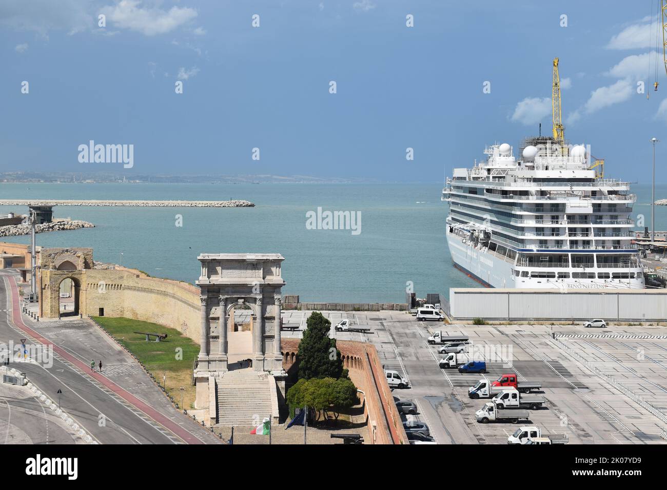 the harbour town of Ancona in Italy, by the Adriatic See, capital of region Marche: the Roman Arco di Traiano Stock Photo