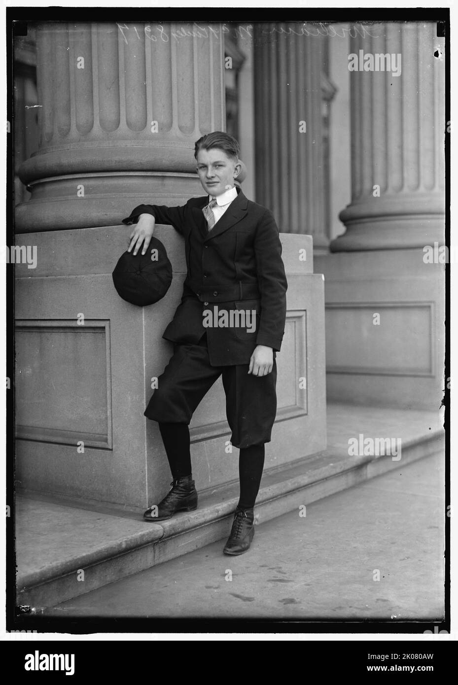 William Mckinely, Senate Page, between 1914 and 1918. Young man in plus-fours, possibly named William Mckinely, or served as a page during the administration of President William McKinley? Stock Photo