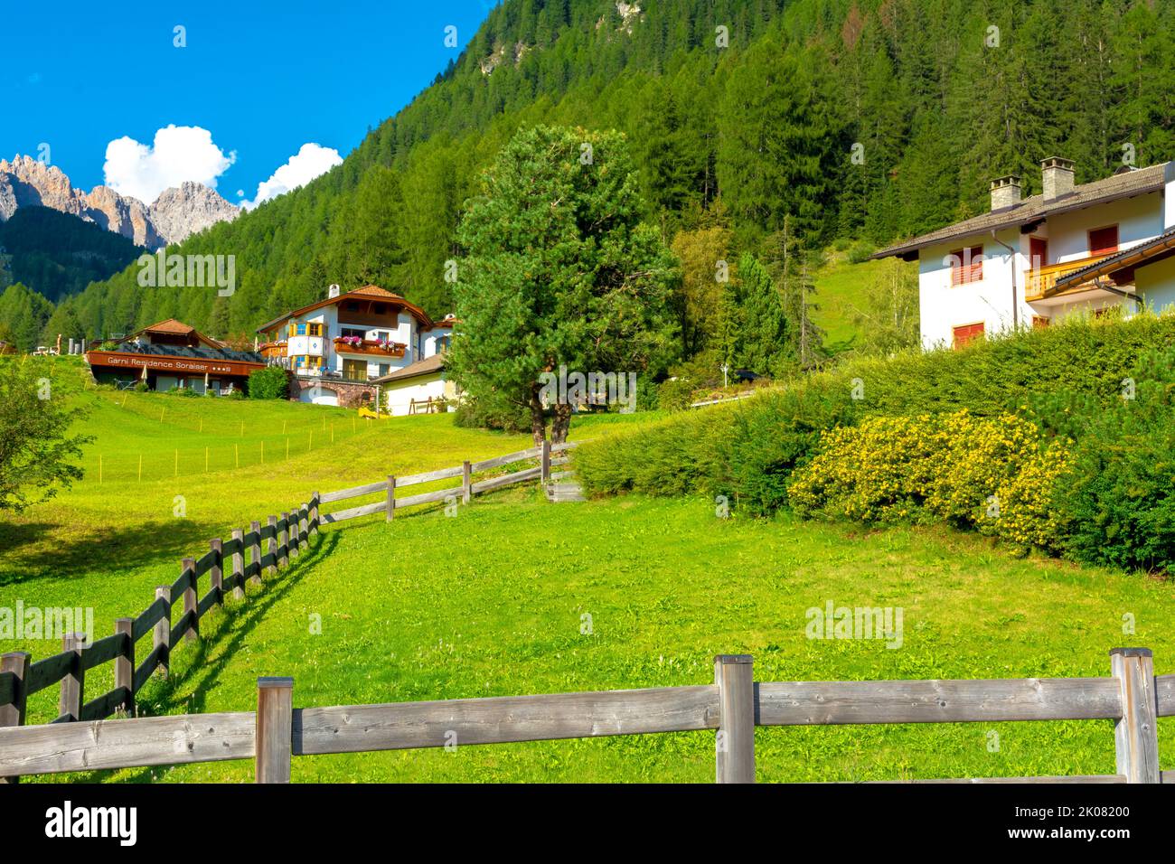 Santa Cristina Valgardena, town and commune in northern Italy, located in the Dolomites / Italy - August 29 2022: Santa Cristina Valgardena town and c Stock Photo