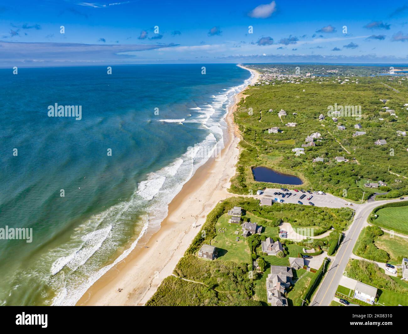Aerial view of Ditch Plains Beach and vicinty Stock Photo