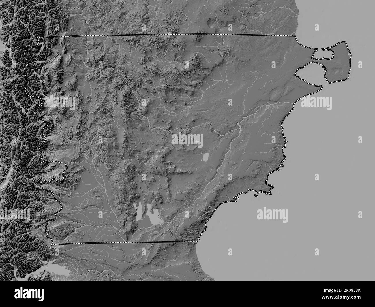 Chubut, province of Argentina. Bilevel elevation map with lakes and ...