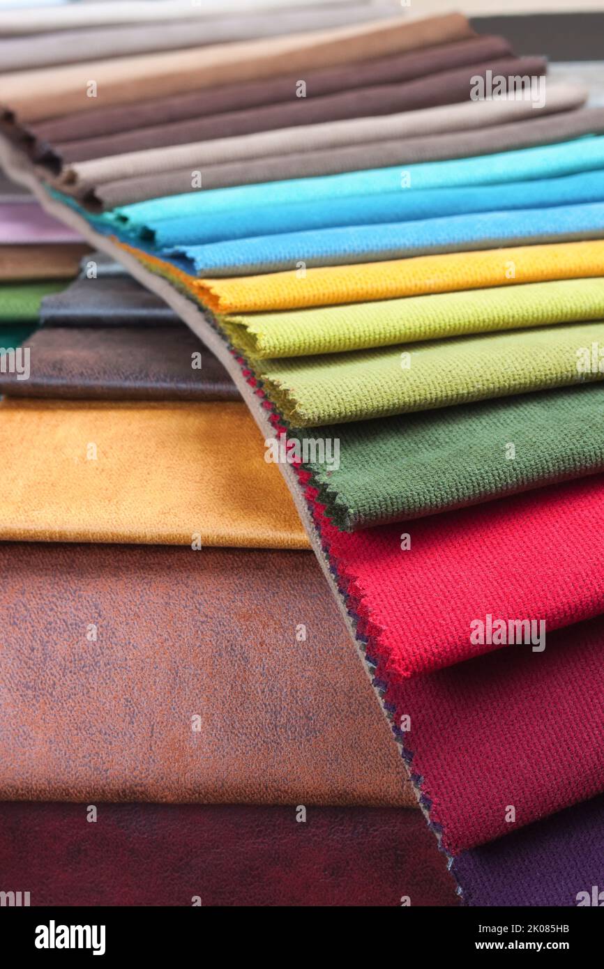 Color samples of the upholstery fabric in the assortment Stock Photo