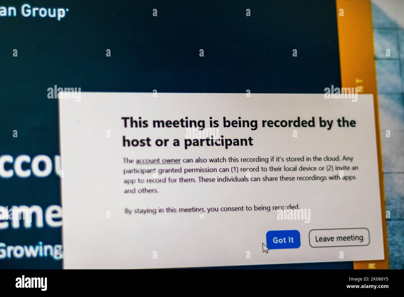 Software message on the computer screen Stock Photo - Alamy