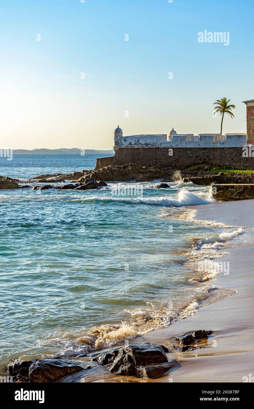 Ancient Santa Maria fortress built in the 17th century on the beach of Porto da Barra in the city of Salvador in Bahia Stock Photo