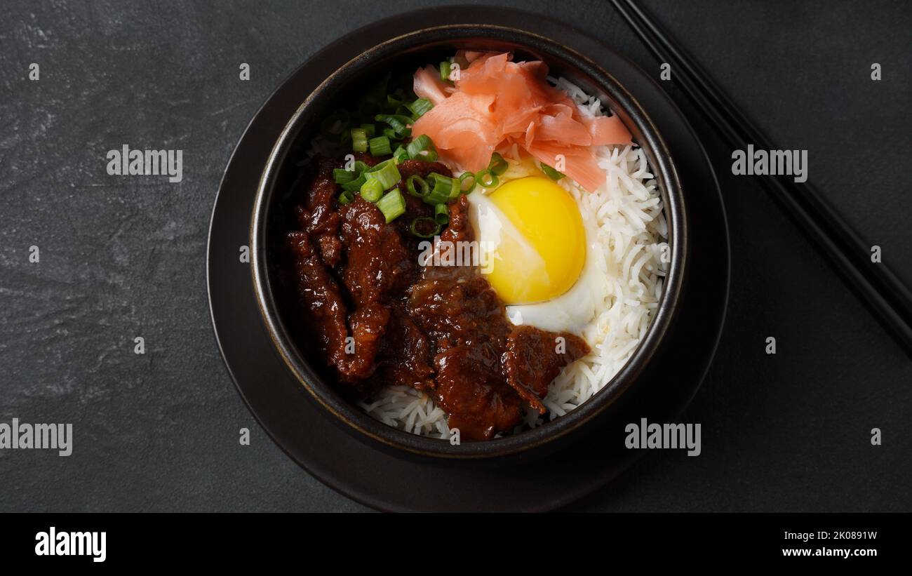 Japanese Meal Tray With Rice, Soup And Sauteed Beef With Salad Stock Photo,  Picture and Royalty Free Image. Image 77036765.