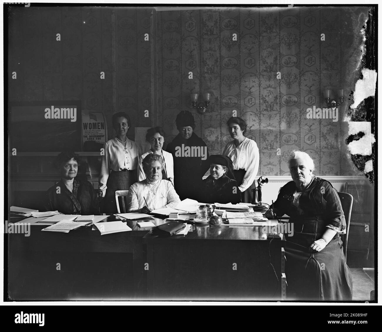 Woman's Committee Council of National Defense, between 1910 and 1920. Founder Dr. Anna Howard Shaw on the right. Shaw was a doctor, a leader of the women's suffrage movement, and one of the first ordained female Methodist ministers in the United States. Stock Photo
