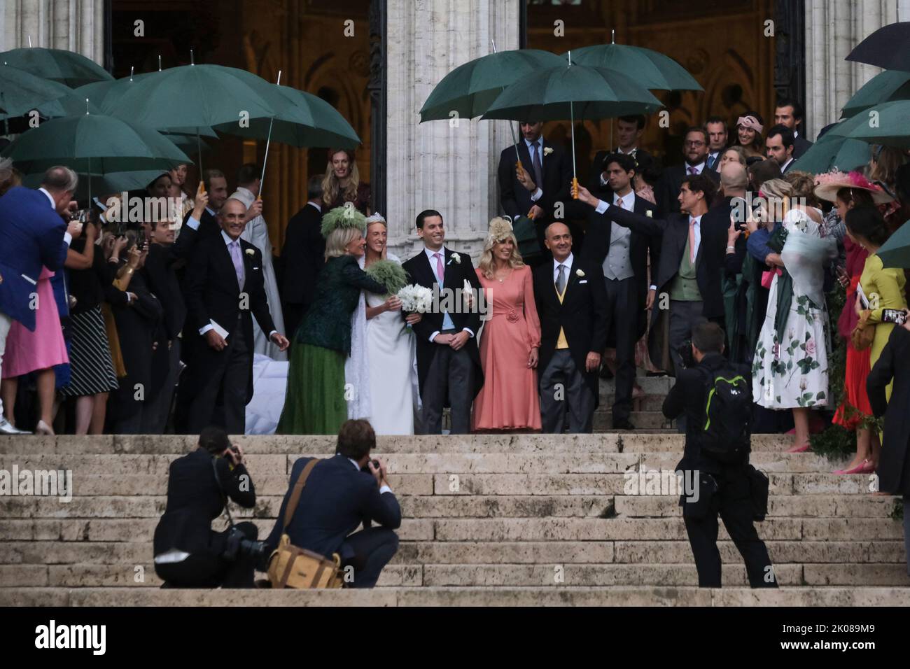 Brussels, Belgium. 10th Sep, 2022. Princess Maria Laura and William Isvy pictured leaving after the wedding ceremony at the Saint Michael and Saint Gudula Cathedral in Brussels, Belgium on Sept. 10, 2022. Credit: ALEXANDROS MICHAILIDIS/Alamy Live News Stock Photo