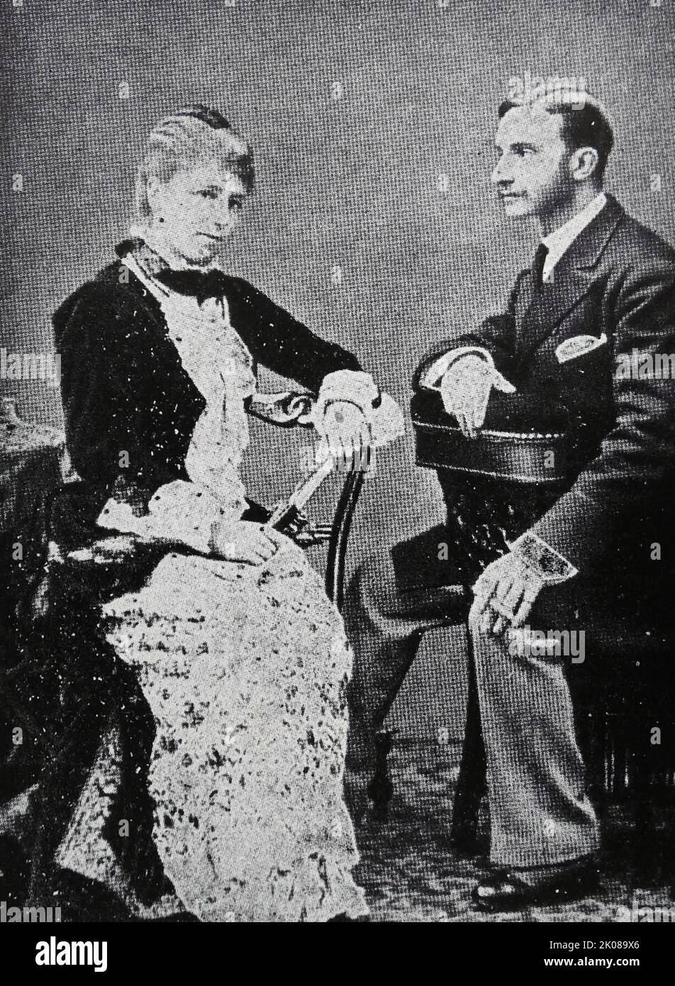 King of Spain Alfonso XII and his wife Maria Christina. Alfonso XII (Alfonso Francisco de Asis Fernando Pio Juan Maria de la Concepcion Gregorio Pelayo; 28 November 1857 - 25 November 1885), also known as El Pacificador or the Peacemaker, was King of Spain from 29 December 1874 to his death in 1885. Archduchess Maria Christina Henriette Desideria Felicitas Raineria of Austria (21 July 1858 - 6 February 1929) was the second queen consort of Alfonso XII of Spain Stock Photo