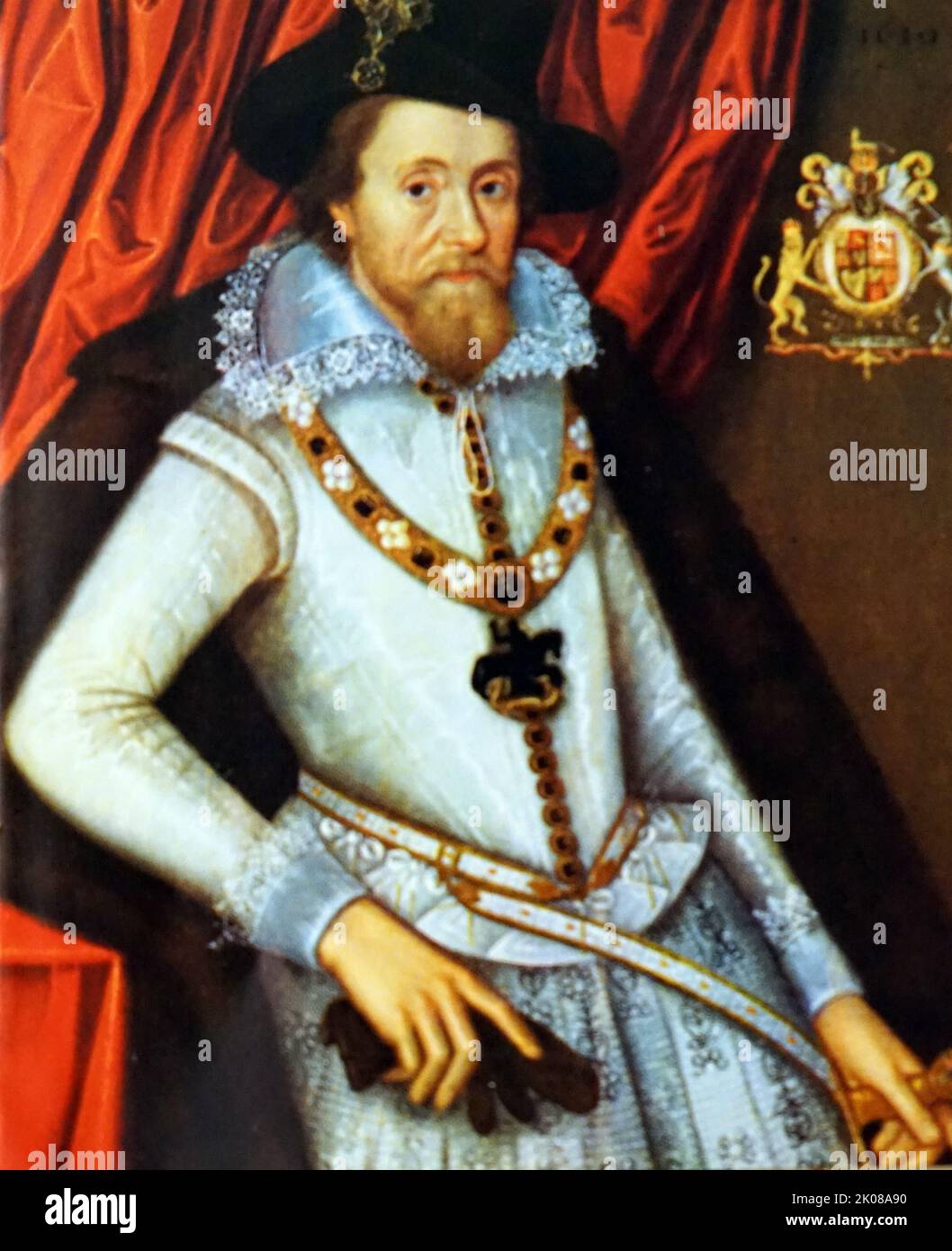 James VI (James Charles Stuart; 19 June 1566 - 27 March 1625) was King of Scotland as James VI from 24 July 1567 and King of England and Ireland as James I from the union of the Scottish and English crowns on 24 March 1603 until his death in 1625 Stock Photo