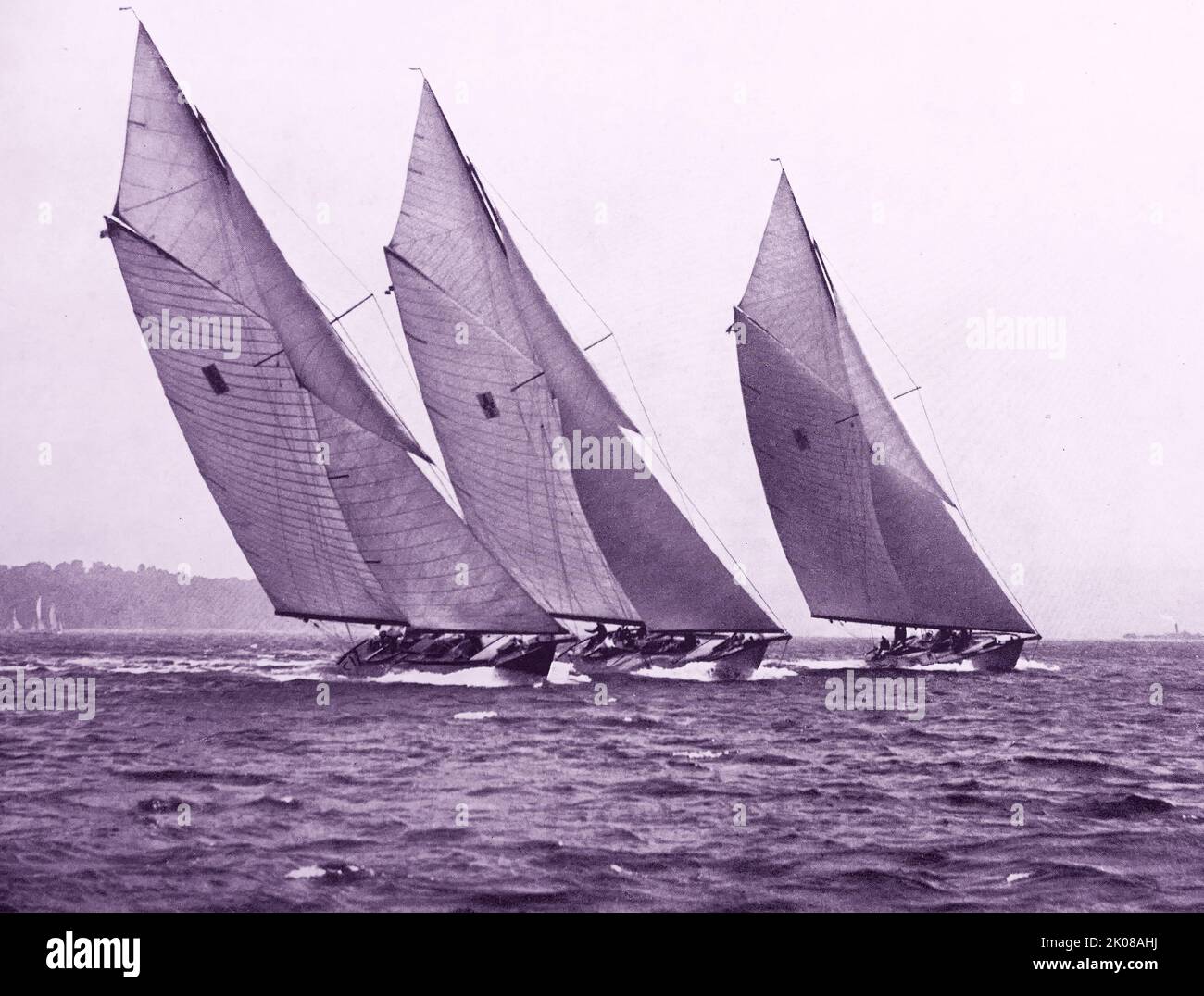 New York Forties. Sailing yachts on the Atlantic Ocean near New York. Black and white photograph Stock Photo