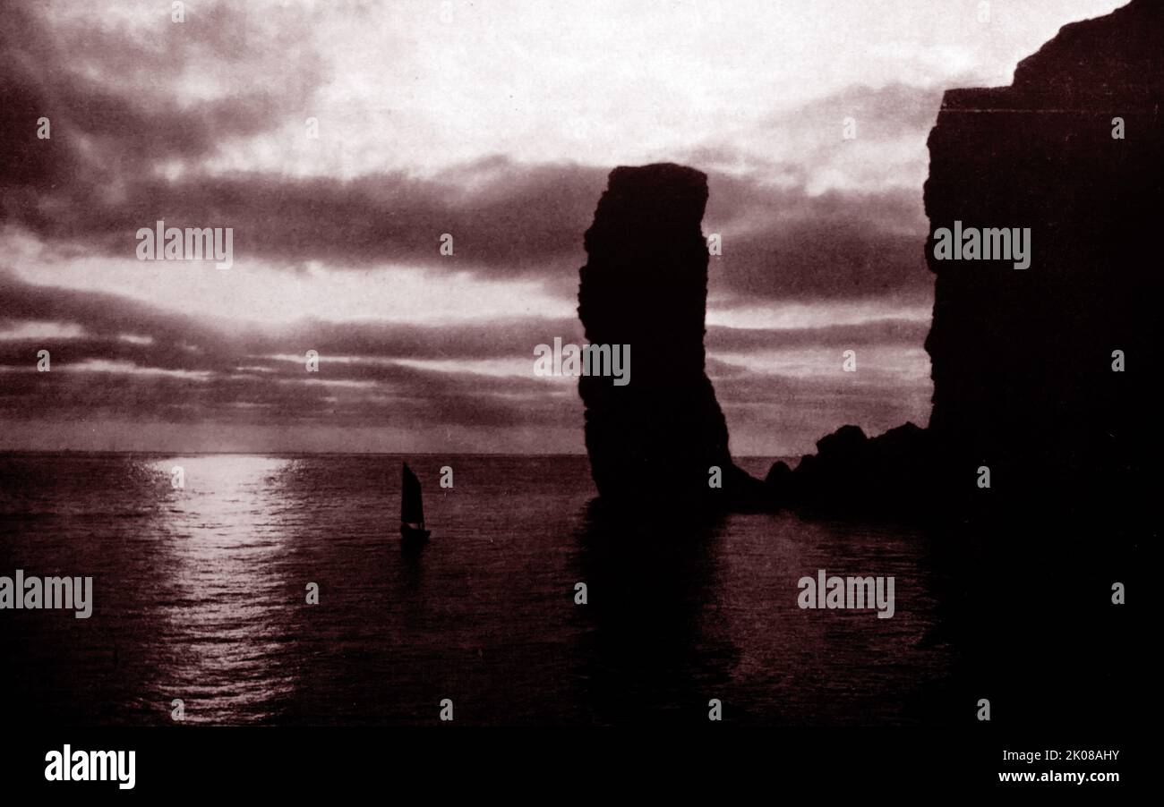 Heligoland Cliffs are in the North Sea. The islands are located in the Heligoland Bight (part of the German Bight) in the southeastern corner of the North Sea. They are the only German islands not in the vicinity of the mainland. Black and white photograph Stock Photo