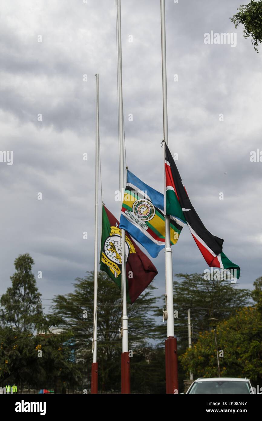 Nakuru, Kenya. 10th Sep, 2022. The flag of Kenya (R), East African