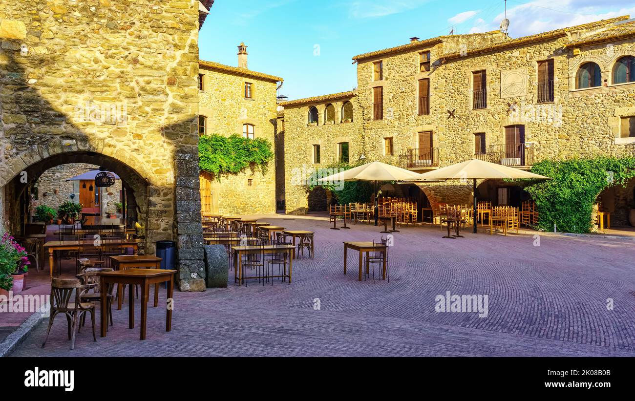 Central Square of the medieval village of Monells with its stone houses